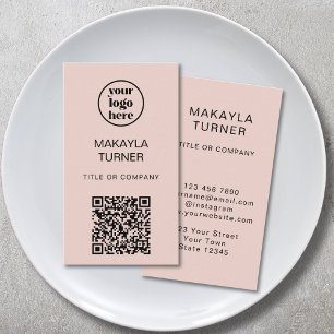  Logo QR Code Business Blush Pink Professional Business Card