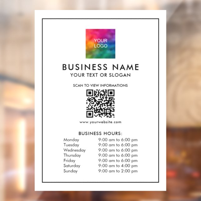 Logo QR Code Business Hours Simple And Minimalist Window Cling (Sheet 2)
