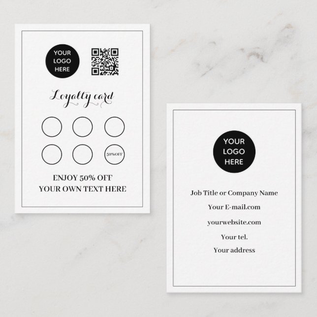 Logo QR Code Business Reward Punch Black White Loyalty Card (Front/Back)
