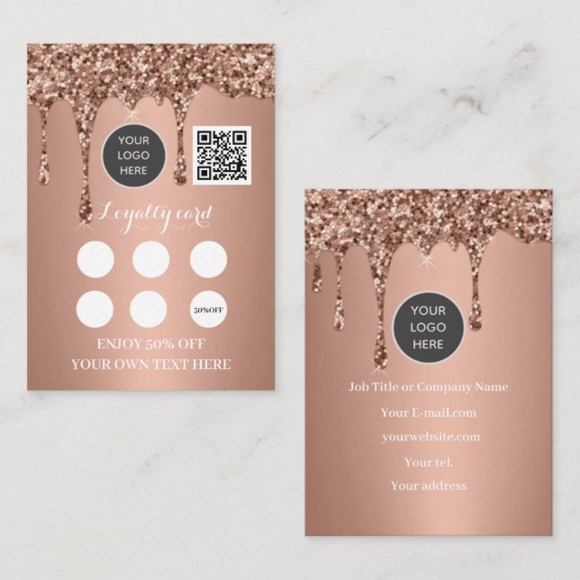 Logo QR Code Business Reward Punch Rose Gold Loyalty Card (Front/Back)