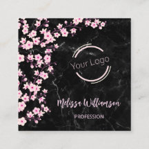 Logo | QR Code | Cherry Blossoms Black Marble