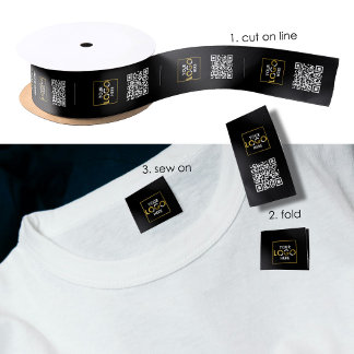 Logo QR Code Clothing Labels Sew On Fold Over Tags Satin Ribbon