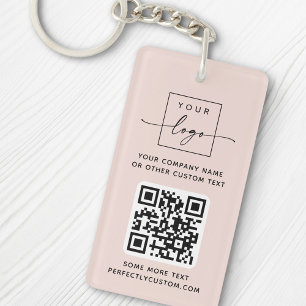 Logo QR code custom text light blush pink Key Ring