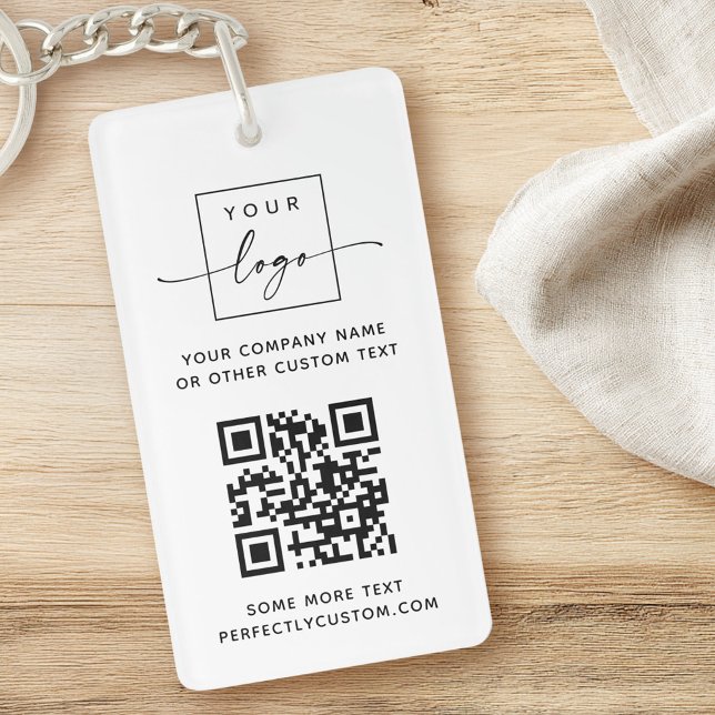 Logo QR code custom text white or any colour Key Ring (Logo QR code custom text white or any color Keychain)