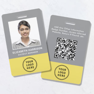 Logo QR Code Grey Yellow Employee Photo ID Badge