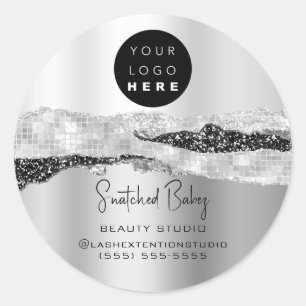 Logo QR Code Hairdresser Makeup Grey Silver Metal Classic Round Sticker