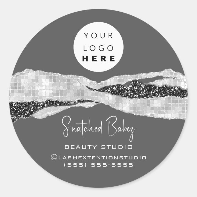 Logo QR Code Hairdresser Makeup Grey Silver SPA Classic Round Sticker (Front)