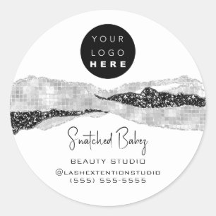 Logo QR Code Hairdresser Makeup Grey Silver White Classic Round Sticker
