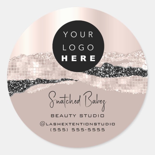Logo QR Code Hairdresser Makeup Stroke Rose Blush  Classic Round Sticker (Front)