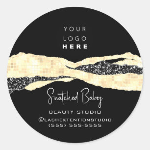 Logo QR Code Hairdresser Makeup Strokes Faux Gold Classic Round Sticker