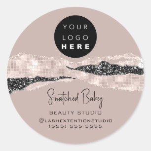 Logo QR Code Hairdresser Makeup Strokes Rose White Classic Round Sticker