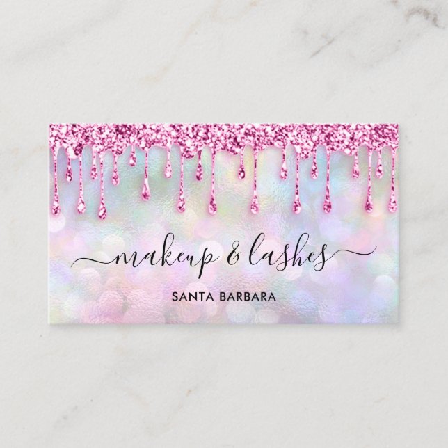 Logo QR Code Lash Makeup Hair Pink Drips Pastel Business Card (Front)
