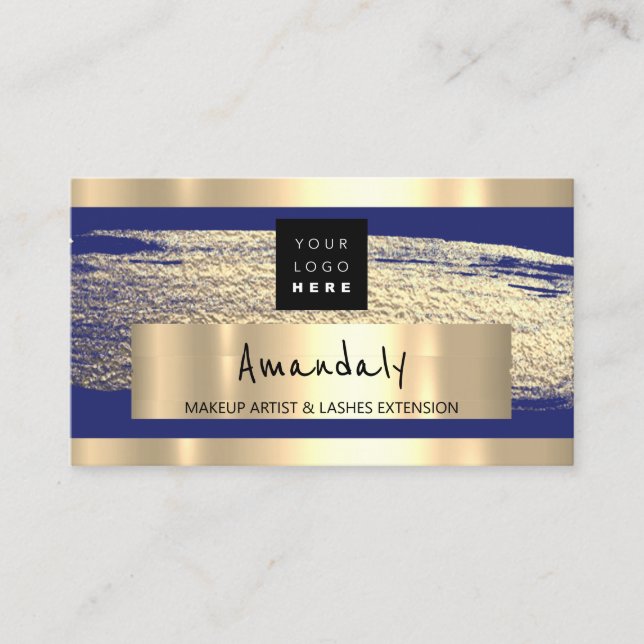 Logo QR CODE Logo Gold Blue Navy Professional Business Card (Front)