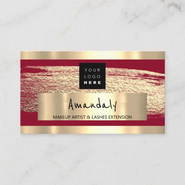 Logo QR CODE Logo Gold Paint Burgundy Business Card (Front)