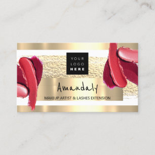 Logo QR CODE Logo Gold Pink Strokes Makeup Artist Business Card
