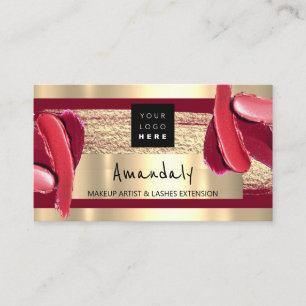 Logo QR CODE Logo Gold Red Stroke Makeup Artist  Business Card