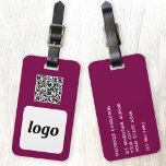 Logo QR Code Magenta PInk Business Promotional Luggage Tag<br><div class="desc">Simple logo and QR Code design for your business. Replace the logo, QR code destination URL and name and address details with your own - or leave the back blank. Change the background colour in the design tool to customise. Ideal for as a promotional item to give to clients, customers...</div>