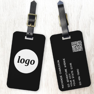 Logo QR code Minimalist Black Business Luggage Tag