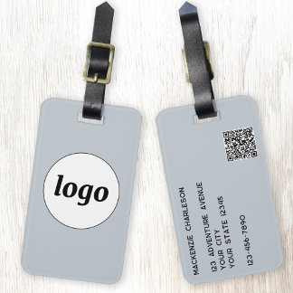 Logo QR code Minimalist Blue Business Promotional Luggage Tag
