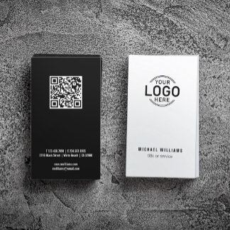 Logo QR Code Minimalist White Black Modern Custom Business Card