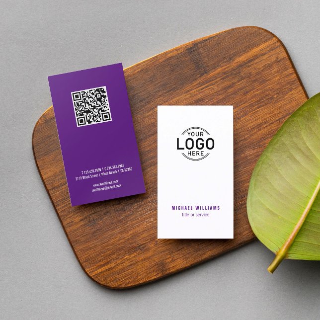 Logo QR Code Minimalist White Purple Custom Business Card (Creator Uploaded)