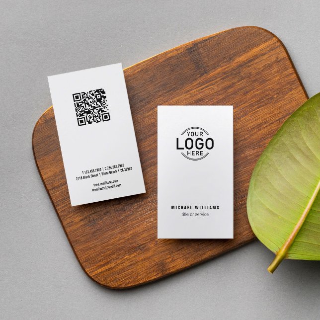 Logo QR Code Minimalistic Modern White Custom Business Card (Creator Uploaded)