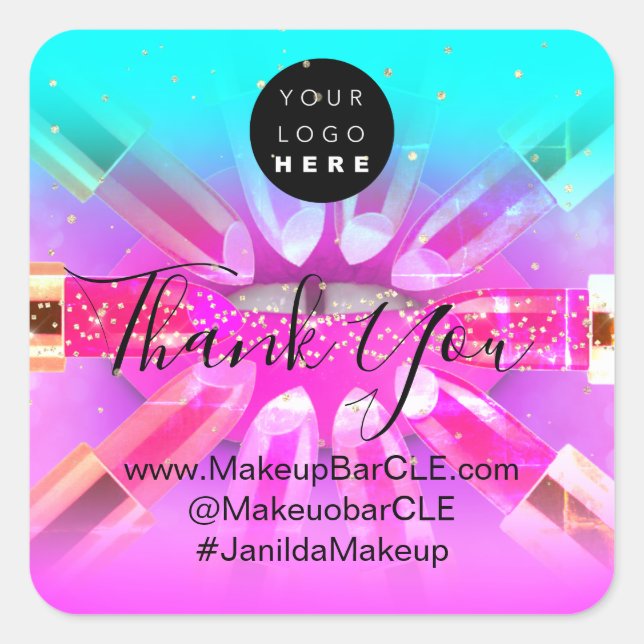 Logo QR Code Name Thank Shopping Lipstic Confetti Square Sticker (Front)