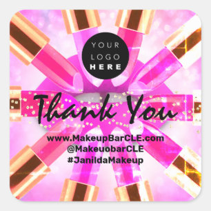 Logo QR Code Name Thank Shopping Pink Golden Lips Square Sticker