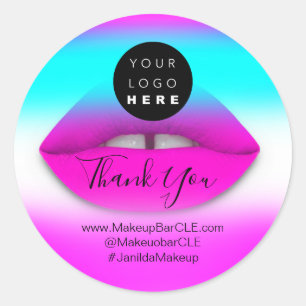Logo QR Code Name Thank Shopping Pink Lips White Classic Round Sticker
