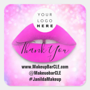 Logo QR Code Name Thank Shopping Pink Lips White Square Sticker
