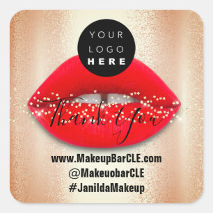 Logo QR Code Name Thank Shopping Red Lips Rose Square Sticker
