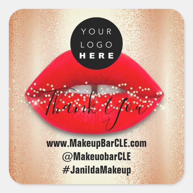 Logo QR Code Name Thank Shopping Red Lips Rose Square Sticker (Front)