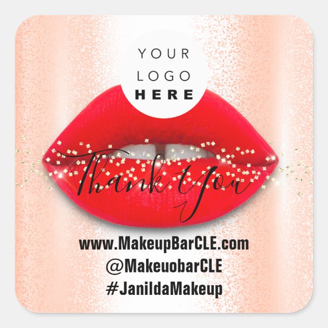 Logo QR Code Name Thank Shopping Red Lips Rose Square Sticker (Front)