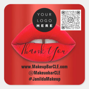 Logo QR Code Name Thank Shopping Red Wine Lips Square Sticker