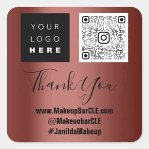 Logo QR Code Name Thank Shopping Web Social Brown Square Sticker