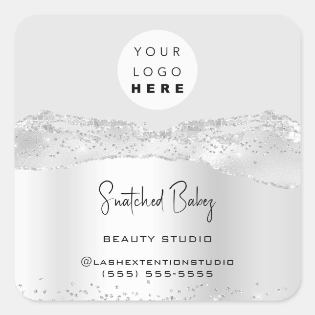 Logo QR Code Online Shop Glitter Silver Grey Spark Square Sticker (Front)