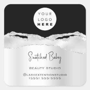 Logo QR Code Online Shop Glitter Silver Grey Square Sticker