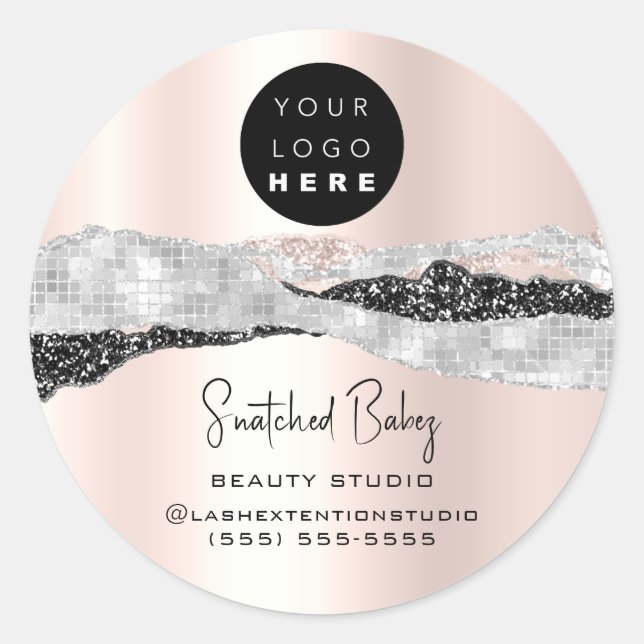 Logo QR Code Online Shop Silver Glitter Rose Classic Round Sticker (Front)