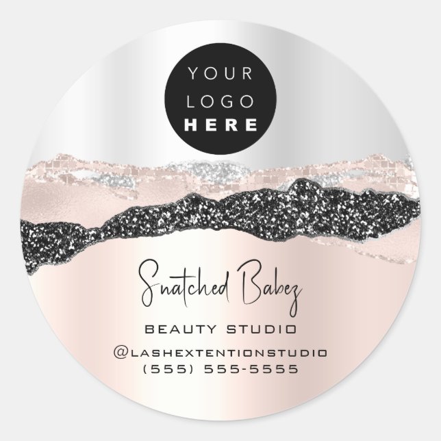 Logo QR Code Online Shop Silver Glitter Rose Grey Classic Round Sticker (Front)