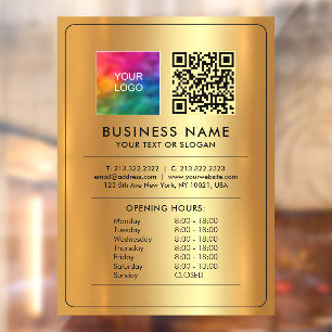 Logo QR Code Opening Hours Open Closed Faux Gold Window Cling