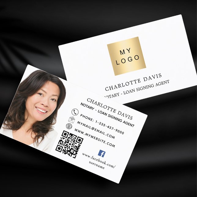 Logo QR code photo facebook white black premium Business Card (Creator Uploaded)