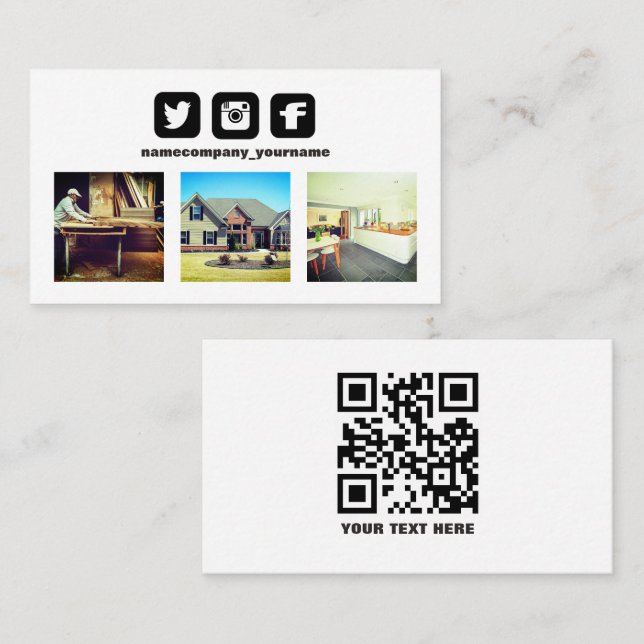 Logo QR code photo social media icons Business Car Business Card (Front/Back)