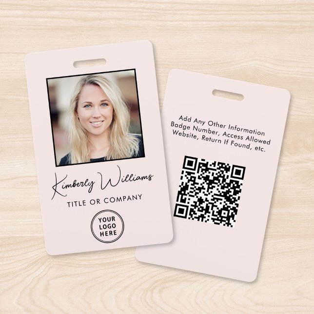 Logo QR Code Pink Employee Photo ID Badge (Creator Uploaded)