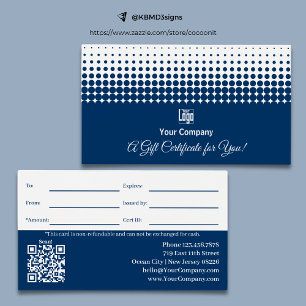 Logo QR Code Promo Blue White Gift Certificate