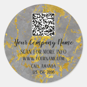 Logo QR Code Promotional Online Shop Marble Gold Classic Round Sticker