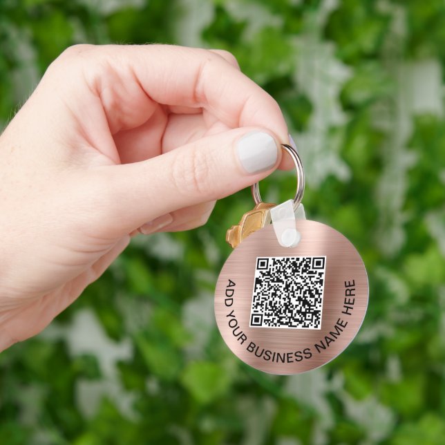 Logo QR Code Promotional Rose Gold Key Ring (Hand)