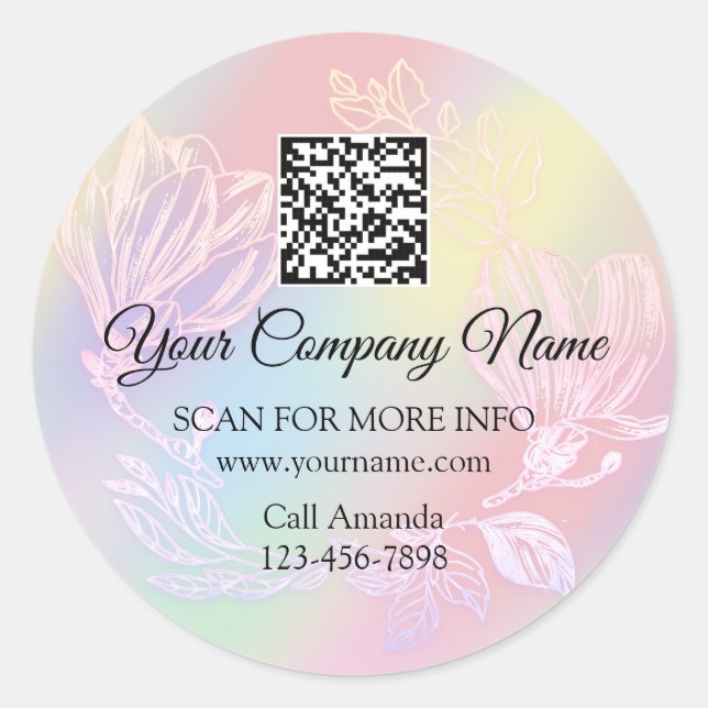 Logo QR Code Promotional Shop Beauty Floral Wreath Classic Round Sticker (Front)