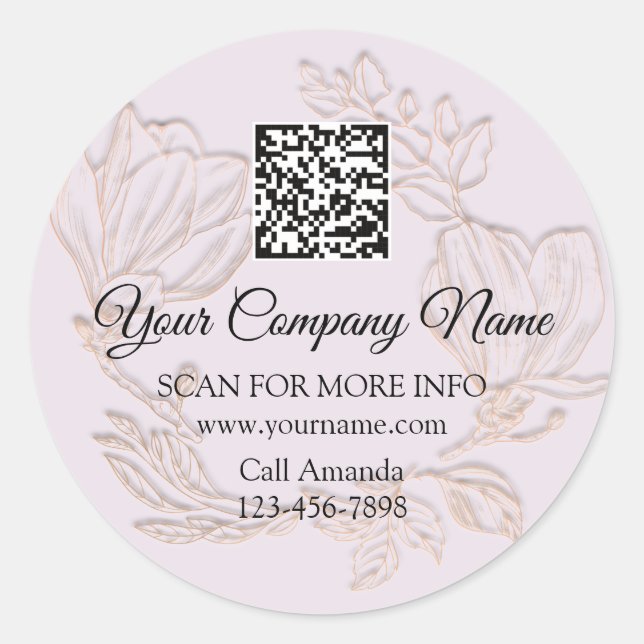 Logo QR Code Promotional Shop  Floral Rose Purple Classic Round Sticker (Front)