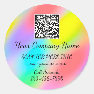 Logo QR Code Promotional Shop Holograph Rainbow Classic Round Sticker