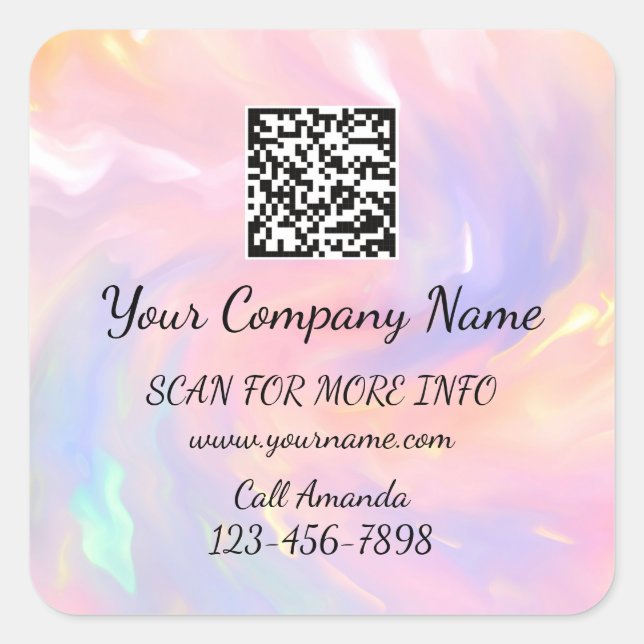 Logo QR Code Promotional Shop Holographic Pink  Square Sticker (Front)